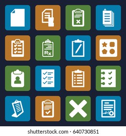 Form icons set. set of 16 form filled icons such as from toy for beach, pointing on document, clipboard, paper, checklist, signed document