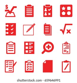 Form icons set. set of 16 form filled icons such as from toy for beach, mathematical square, check list, paper, clipboard, checklist, paper and pen, zoom in