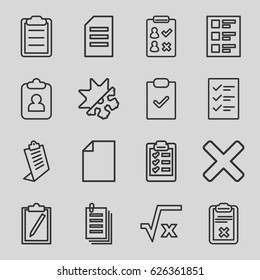 Form icons set. set of 16 form outline icons such as clipboard, paper, checklist, cold and hote mode, cross, square root