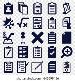 Form icons set. set of 25 form filled icons such as mannequin, pointing on document, paper, mathematical square, clipboard, check list, medical clipboard, checklist