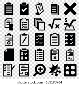 Form icons set. set of 25 form filled icons such as from toy for beach, pointing on document, paper, mathematical square, clipboard, check list, medical clipboard, checklist