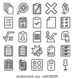 Form icons set. set of 25 form outline icons such as from toy for beach, mannequin, pointing on document, paper, mathematical square, clipboard, medical clipboard, checklist