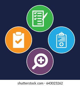 Form icons set. set of 4 form filled icons such as check list, medical clipboard, zoom in
