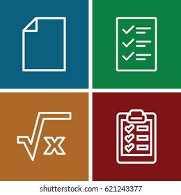 Form icons set. set of 4 form outline icons such as clipboard, checklist, square root