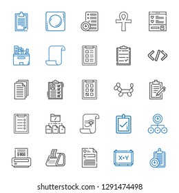 form icons set. Collection of form with clipboard, board, file, receipt, bill, task, correct, paper, balloon modelling, tasks, list, files, coding. Editable and scalable form icons.