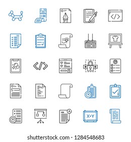 form icons set. Collection of form with paper, board, exam, planning, correct, clipboard, file, task, password, wishlist, coding, tasks, notepad. Editable and scalable form icons.