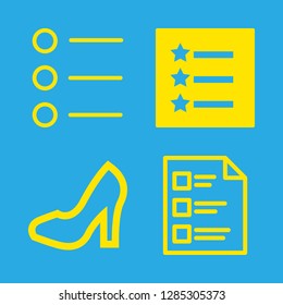 form icons set with list, exam with three questions and female shoe outline vector set