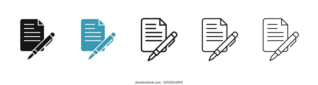 Formularzeilen-SymbolSet. Kontaktseite-Zeilensymbol. Auftragsdokument-Vorzeichen. Bericht-Papierzeilensymbol. Umfrage-Formularzeichen für Benutzeroberflächenentwürfe.