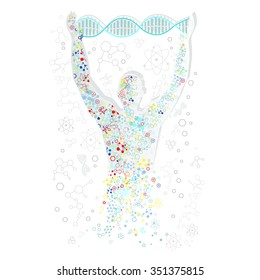 Form man with human DNA. Concept scientific. Research molecule, dna helix medical, biology adn, atom and gene medicine, biotechnology evolution, molecular structure, genetic spiral. Dna strand