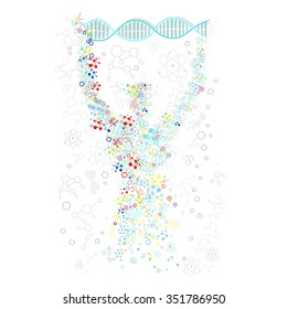 Form man with human DNA. Concept scientific. Research molecule, dna helix medical, biology adn, atom and gene medicine, biotechnology evolution, molecular structure, genetic spiral. Dna strand