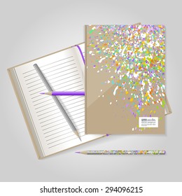 The form for a notebook, the daily log. Corporate identity - colorful explosion. Vector.