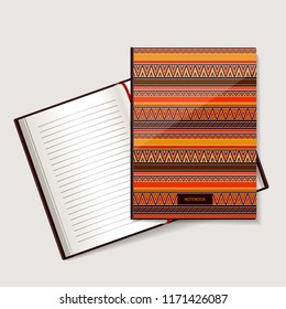 The form for a notebook, the daily log in ethnic style. Vector.