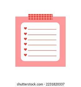 Form for notes with hearts. Sticker. Vector graphics