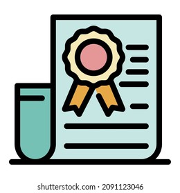 Form with official stamp icon. Outline form with official stamp vector icon thin line color flat isolated
