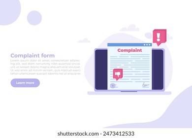 Сomplaint form online concept. Vector illustration.