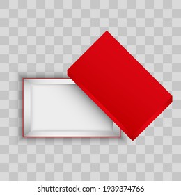 The form of an open box for footwear with a cover. A box for footwear with a cover. Mock up rectangular paper container. Isolated on transparent background. Vector illustration
