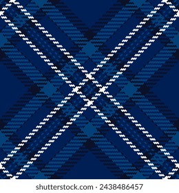 Form plaid pattern tartan, luxury fabric check textile. Choose vector texture seamless background in blue and dark colors.