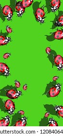 A form for a postcard with ladybugs. Empty space for text designer with colorful decoration. Vector.