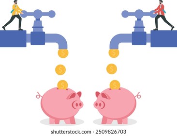 Forma de ahorrar dinero de los ingresos del negocio. flujo de efectivo múltiple de la pipa a la hucha rica
