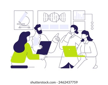 Form a scientific hypothesis abstract concept vector illustration. Group of doctors deals with basic medical research, laboratory experiment, hypothesis investigation abstract metaphor.