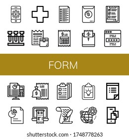 form simple icons set. Contains such icons as Password, Test, Cross, Receipt, List, Bill, Invoice, Accounting, Document, Clipboard, Paper, can be used for web, mobile and logo