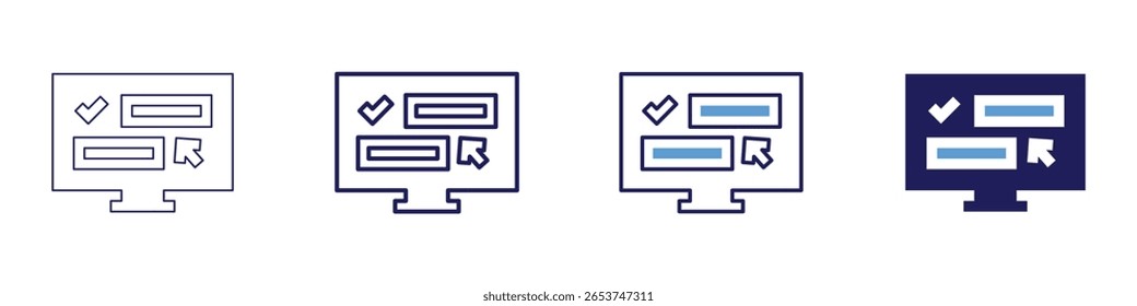 Icono de Encuesta de formulario en 4 estilos diferentes. Línea delgada, línea, línea en negrita, duotono. Estilo duotono. Trazo editable.