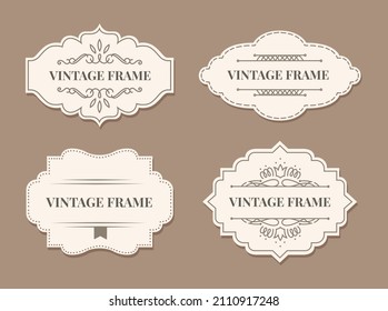 Form tag frame for text and decoration banner. Vector stickers ornate for certificate, wedding premium vintage invitation illustration