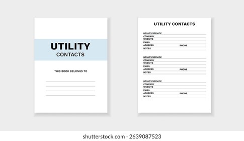 Form template for listing utility contact information, ensuring quick access to essential details.