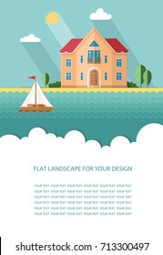 Form template for text. Large family home rich village in a small town. A simple vector illustration of web page Infographics design