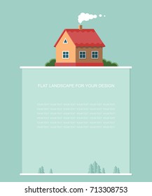 Form, template for text. A small country house for the flyer. Flat simple vector illustration, Web page design