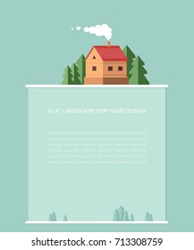 Form, template for text. A small country house for the flyer. Flat simple vector illustration, Web page design