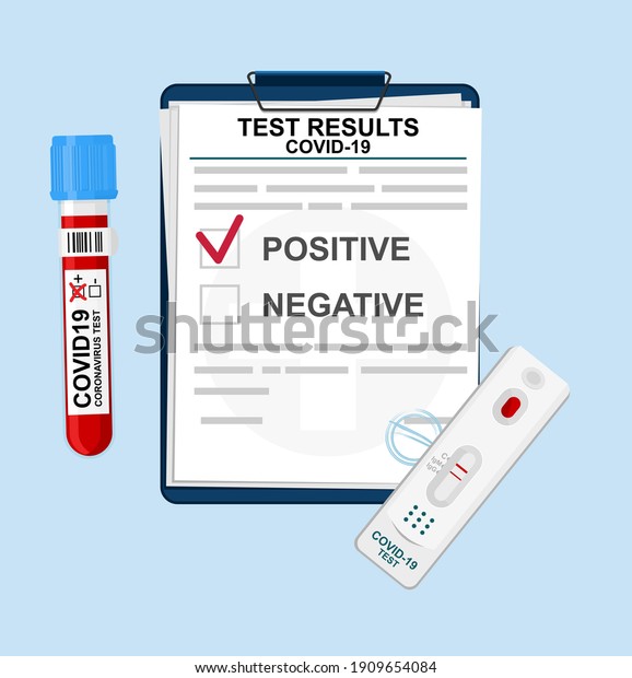 Form with test results for coronavirus from a\
medical laboratory. Diagnosis of coronavirus by blood from a test\
tube. covid-19 test\
results.