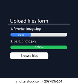 A form for uploading and sending files to the server. User interface for the website and application. Vector illustration.