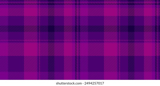 Form vector seamless check, packaging pattern fabric plaid. Flooring tartan background texture textile in purple and pink colors palette.