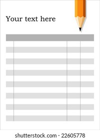 Form with yellow pencil, fill in the blanks, ready to use, Copy space for home, school, office and do it yourself projects. EPS8 compatible.