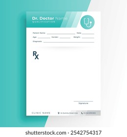 Vector formal del diseño de la Plantilla del papel del cuaderno de la prescripción de A4 Doctor