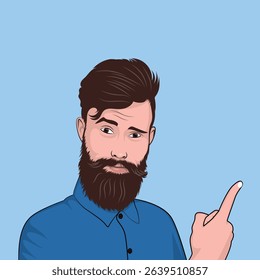 Formal beard man with shirt pointing cartoon vector illustration