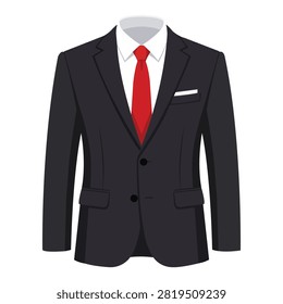 Formal business suit vector illustration with elegant jacket and red tie perfect for corporate branding office fashion apparel catalogs retail promotions and commercial clothing design projects