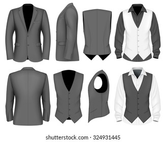 Formal business suits jacket and waistcoat for men. Vector illustration.