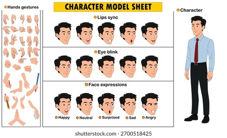 Formal Businessman Character Constructor Kit. Editable Male Model Sheet with Professional Outfits and Expressions.