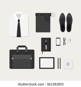 formal businessman clothes and accessories icons set isolated vector illustration