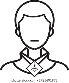 Formal bust portrait of man wearing uniform shirt neckerchief with stylized star and diamond badge accessory