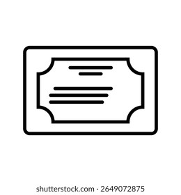 O ícone de certificado formal exibe um desenho de linha em negrito e limpo sobre um fundo branco nítido, sugerindo reconhecimento e realização, perfeito para ilustrações educacionais ou comerciais.