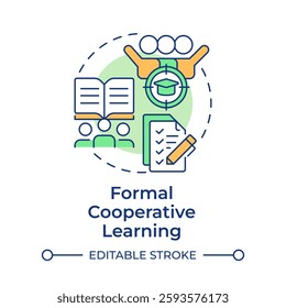 Formal cooperative learning multi color concept icon. Target goal. Task list, checklist. Round shape line illustration. Abstract idea. Graphic design. Easy to use in infographic, presentation