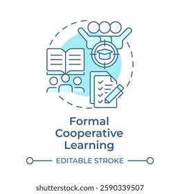 Formal cooperative learning soft blue concept icon. Target goal. Task list, checklist. Round shape line illustration. Abstract idea. Graphic design. Easy to use in infographic, presentation