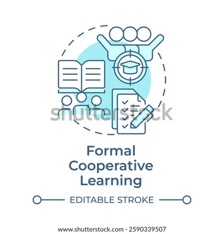 Formal cooperative learning soft blue concept icon. Target goal. Task list, checklist. Round shape line illustration. Abstract idea. Graphic design. Easy to use in infographic, presentation