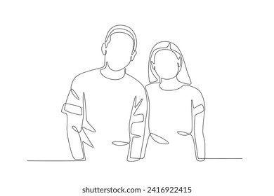 Formal couple photo. Couple one-line drawing