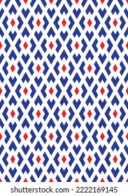 Formelles Diamantenmuster auf weißem Hintergrund. Farbige abstrakte Kunst. Rote und blaue Diamantform auf weißem Hintergrund.