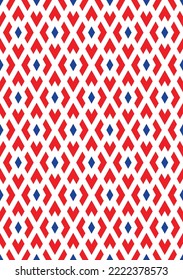 Formal diamond pattern on white background. Colorful abstract art. Red and blue diamond shape on white backdrop.