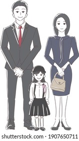 Formal dressed parents and flowered girls.